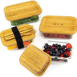 Glass Food Storage Containers with Eco Friendly, Sustainable Bamboo Lids