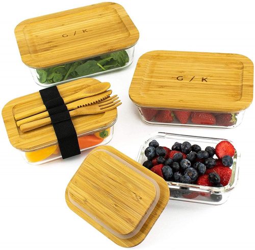 Glass Food Storage Containers with Eco Friendly, Sustainable Bamboo Lids