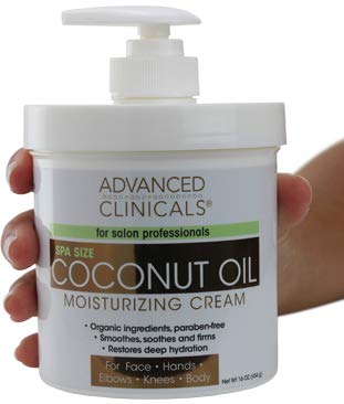 Advanced Clinicals Coconut Oil Cream. Spa size 16oz Moisturizing Cream. Coconut Oil for Face, Hands, Hair. (16oz)