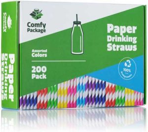 Paper-Drinking-Straws-[200-Pack]-100%-Biodegradable---Assorted-Colors
