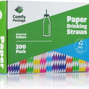 Paper-Drinking-Straws-[200-Pack]-100%-Biodegradable---Assorted-Colors